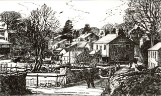 Sketch by Caroline Metcalfe Gibson. Town End Ravenstonedale, Winter's Day