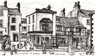 Sketch by Caroline Metcalfe Gibson. The Shambles, Kirkby Stephen